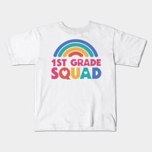 Cute School Teacher 1st Grade Squad with Retro Rainbow and Hearts Kids T-Shirt